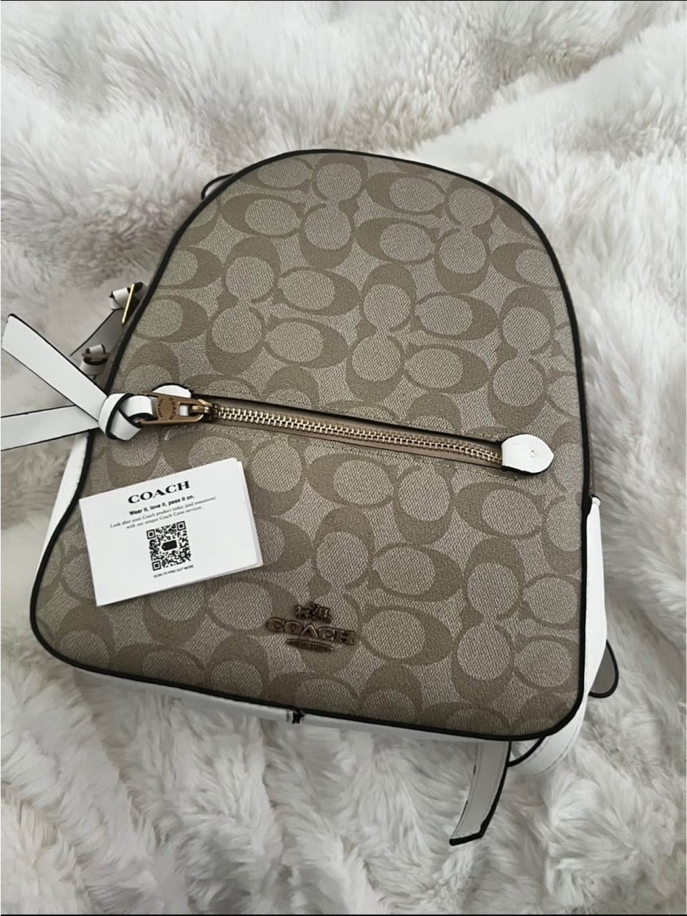Coach Mini Backpack in Khaki and Chalk with Signature C Print